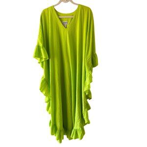 Two Potato Womens Caftan One Size Vivid Green Cotton Ruffle Laguna Beach Vintage